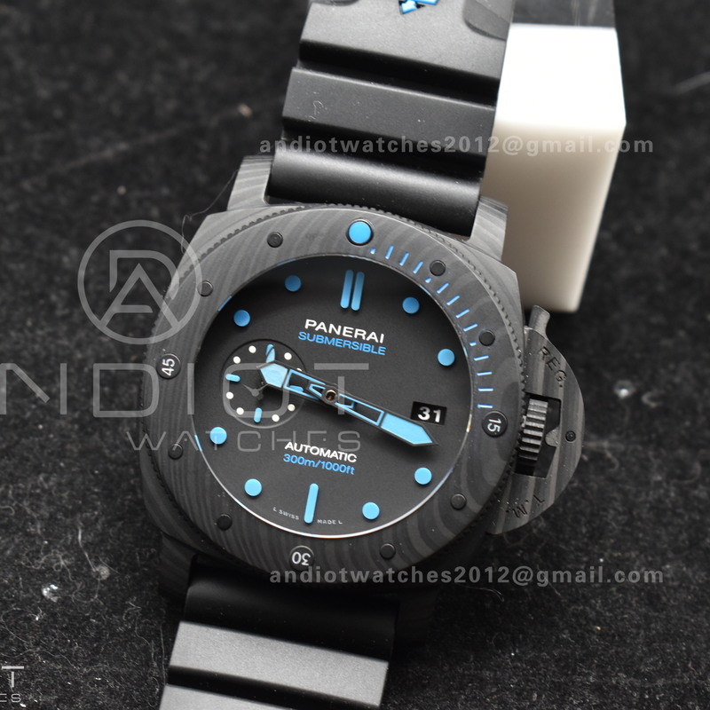 PAM1616 Carbotech 47mm VSF Best Edition Black Dial Blue Markers on Rubber Strap P.9010 Clone